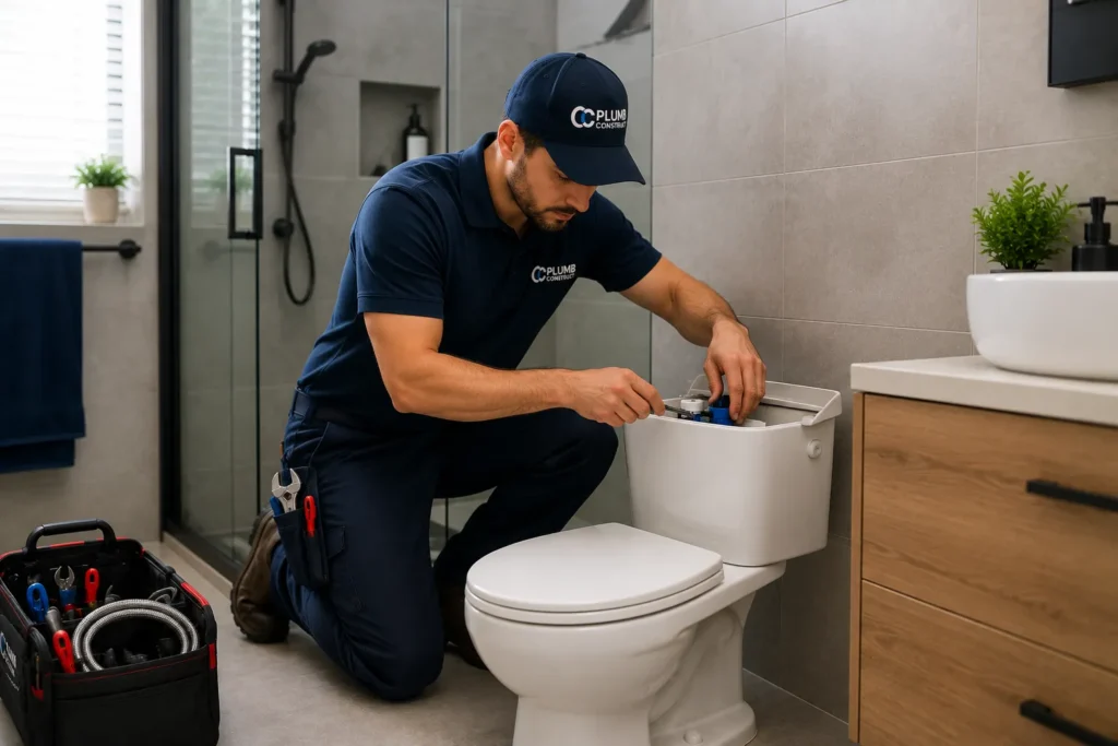 Professional plumber inspecting residential plumbing systems in a modern Melbourne property.