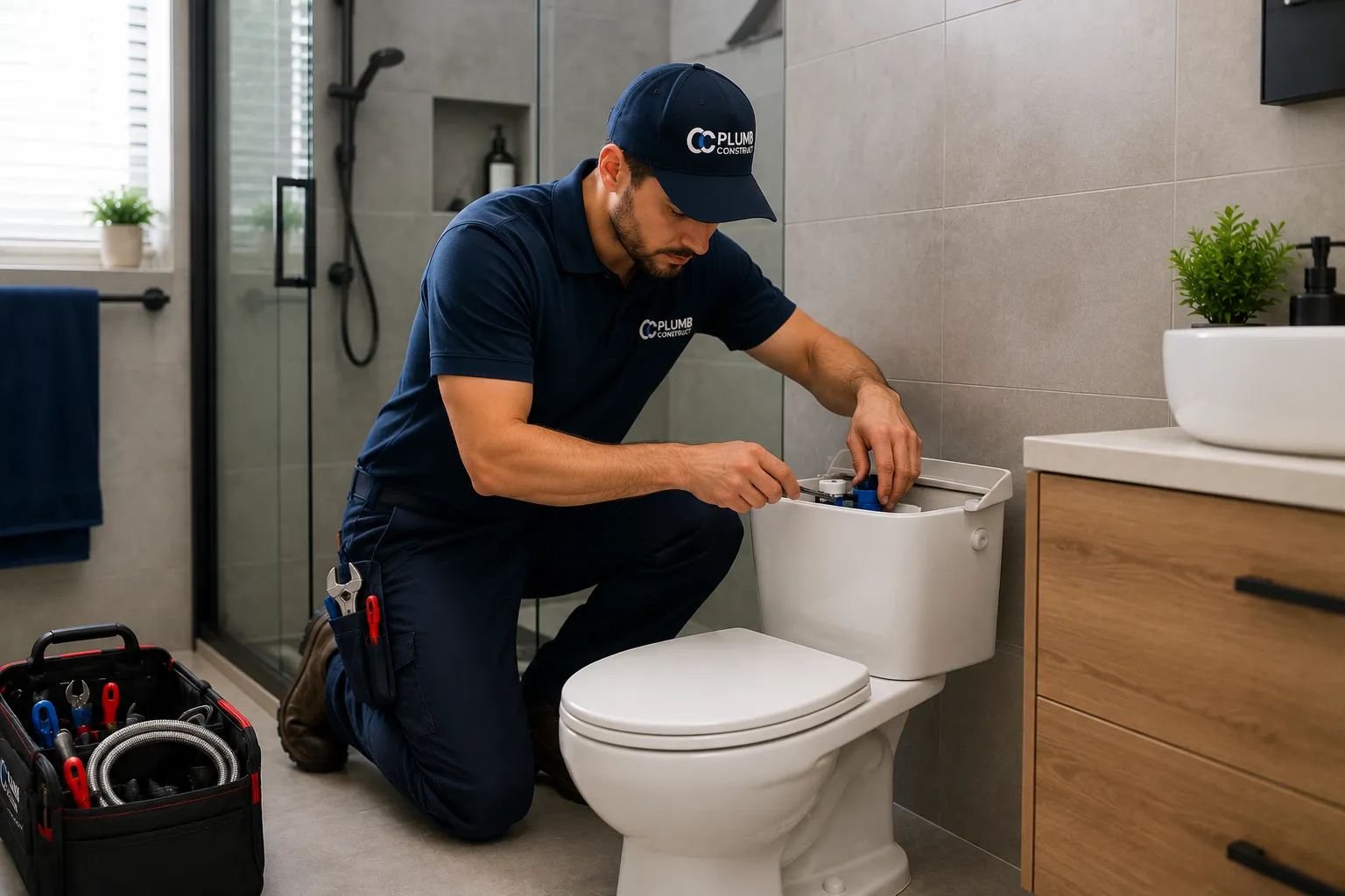 Professional plumber inspecting residential plumbing systems in a modern Melbourne property.