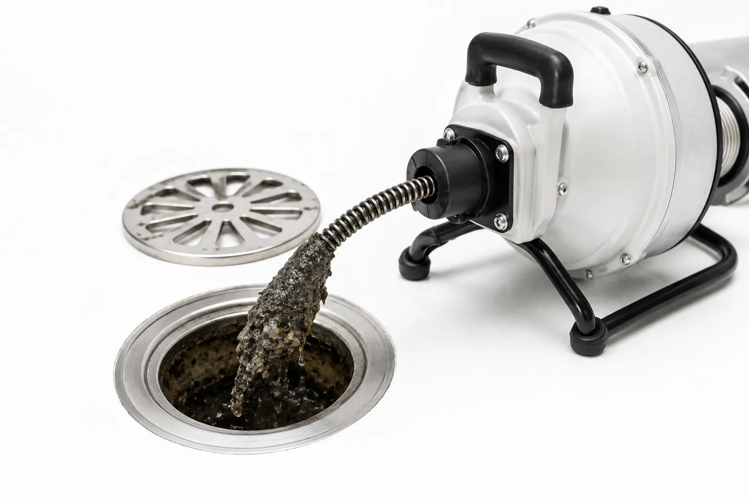 Professional drain cleaning equipment clearing a blocked drain.