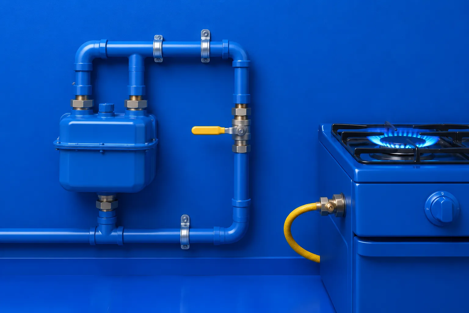 Modern gas appliance connected to a professional gas plumbing system.